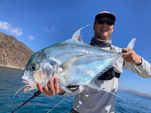African Pampano caught while fly fishing on a hosted trip with he Fish Ranch in La Ventana, BCS