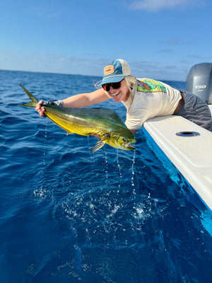 Dorado on the fly in Magdalena Bay Baja California Sur, on a hosted trip with outfitter The Fish Ranch 