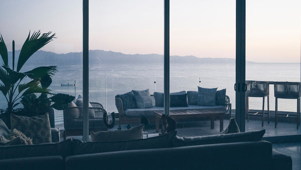 Living room at the Fish Ranch Villa overlooking the Sea of Cortez and Cerralvo Island in La Ventana