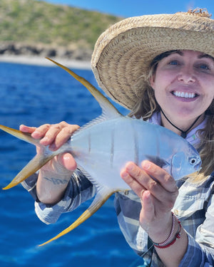 Gafftopsail Pompeno caught and released while fly fishing with outfitter The Fish Ranch in Baja California Sur, Mexico 