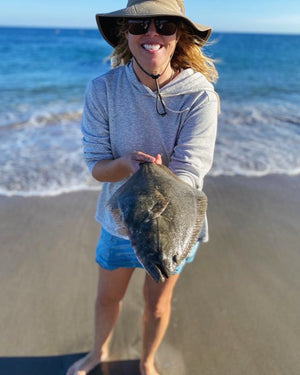 Halibut caught and released while fly fishing with outfitter The Fish Ranch in Baja California Sur, Mexico 