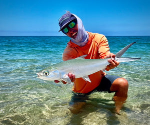 Milk Fish caught and released while fly fishing with outfitter The Fish Ranch in Baja California Sur, Mexico 