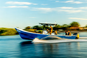 Ripping past us in a hurry to get out to the bait balls in Magdalena Baja, Baja California Sur, Mexico on a hosted trip with Outfitter The Fish Ranch 