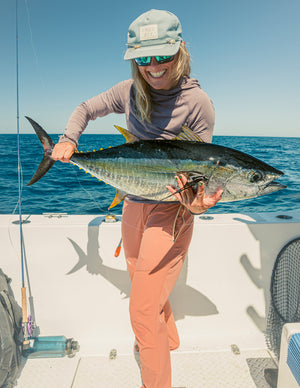 Yellowfin Tuna caught while fly fishing with outfitter The Fish Ranch in Baja California Sur, Mexico 