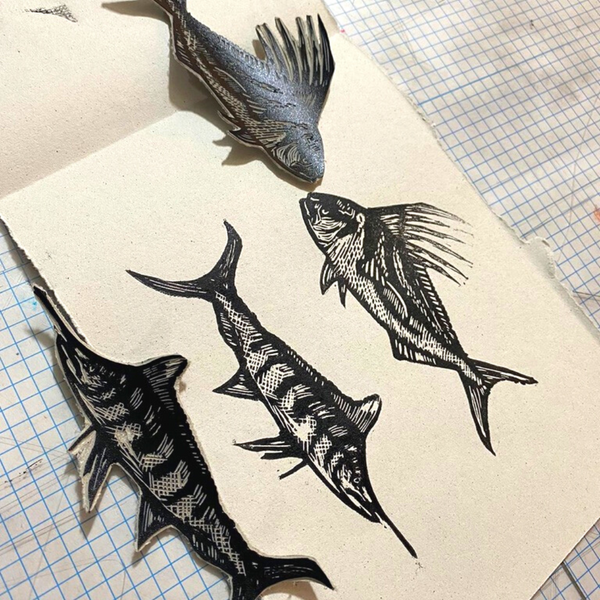 Linocut Prints // Roosterfish & Marlin